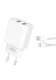 Xo tinklo įkroviklis su USB-A jungtimi ir USB-C laidu - 10W, balta, 1 nuotrauka