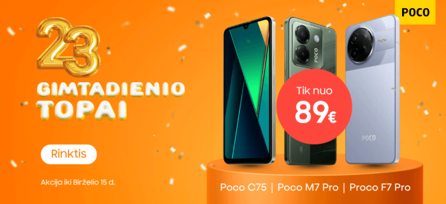 Poco C75, M7 Pro, F7 Pro gimtadienio kainos, Mobili prekyba
