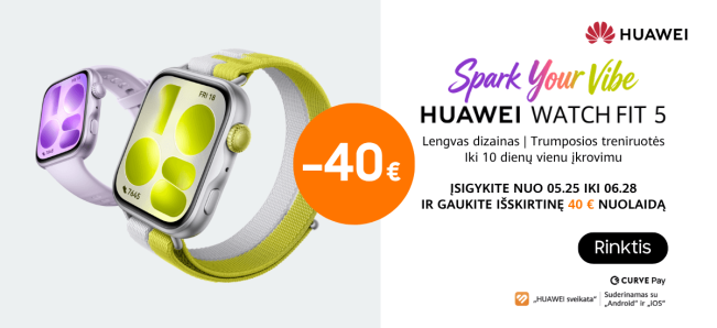 Huawei Watch Fit 5 akcija nuo 159 Eur, Mobili prekyba