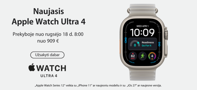 Apple Watch Ultra 4 nuo 909 Eur, Mobili prekyba