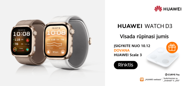 Huawei Watch D3 su dovana - Huawei Scale 3 svarstyklės, Mobili prekyba 