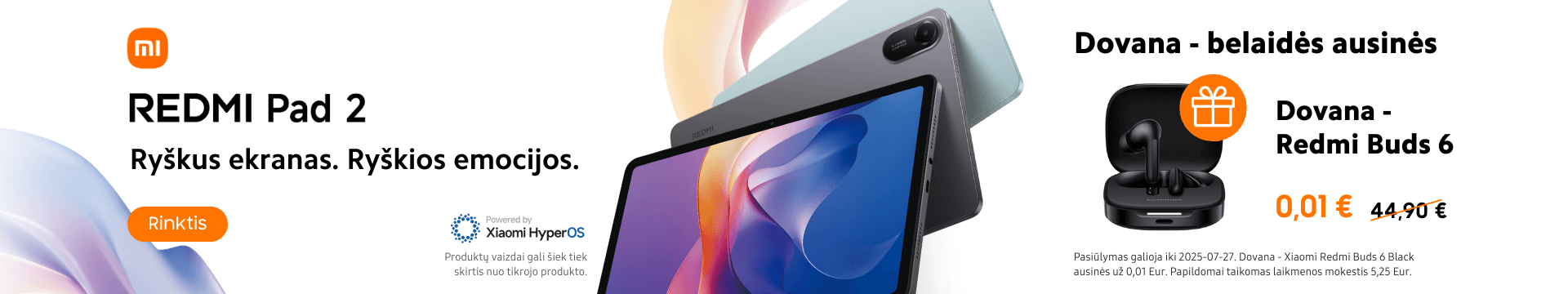 Xiaomi Redmi Pad 2 akcija dovana Redmi Buds 6, Mobili prekyba