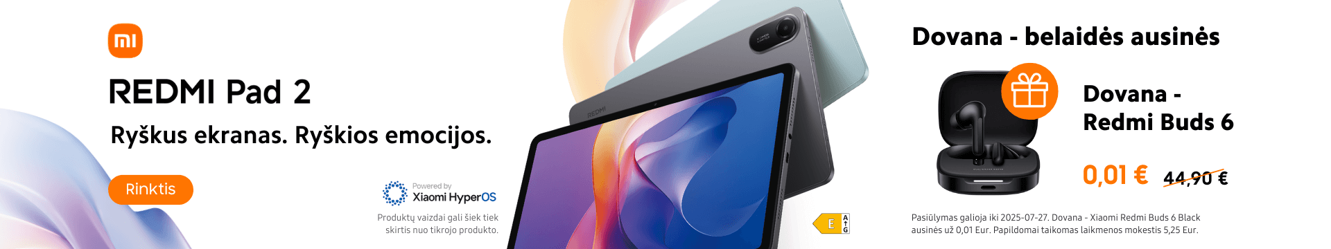 Xiaomi Redmi Pad 2 akcija dovana Redmi Buds 6, Mobili prekyba