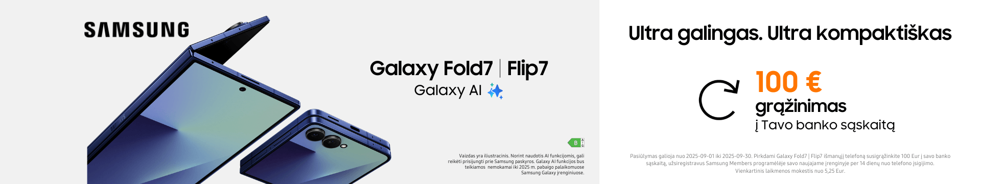 Samsung Galaxy Fold7 Flip7 akcija 100 Eur cashback, Mobili prekyba