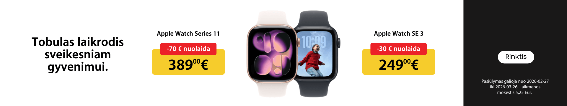 Apple Watch SE 3 ir Apple Watch Series 11 akcija, Mobili prekyba