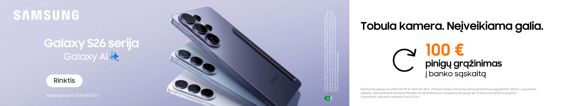 Samsung S26 serija 100 Eur cashback, Mobili prekyba