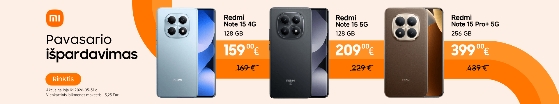 Xiaomi redmi Note 15 serijos telefonai tik nuo 159 Eur, Mobili prekyba