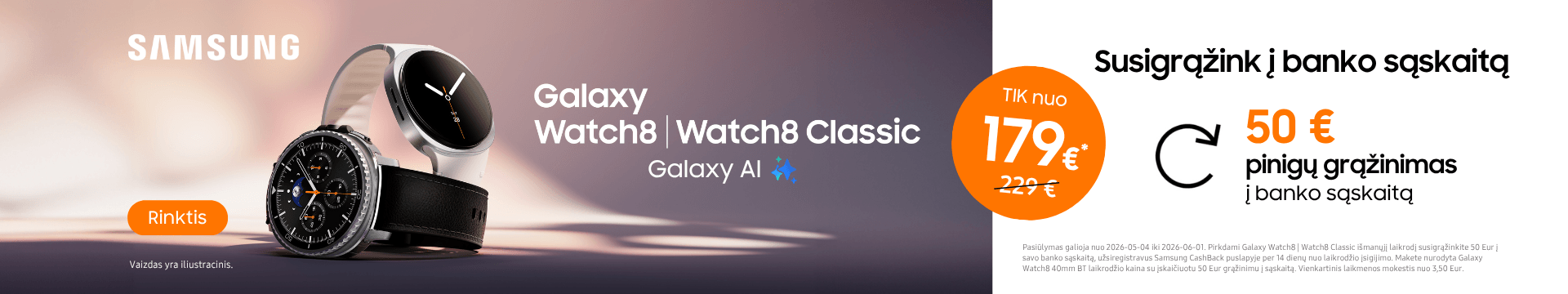 Samsung Galaxy Watch8 cashback 50 Eur, Mobili prekyba