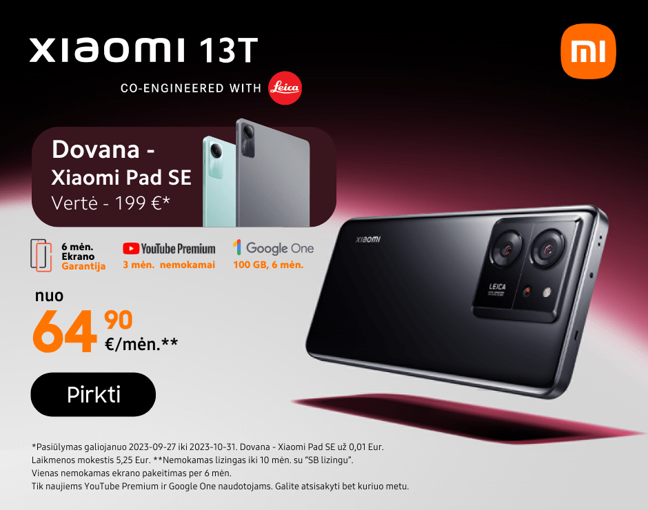 Xiaomi 13T akcija naujiena dovana