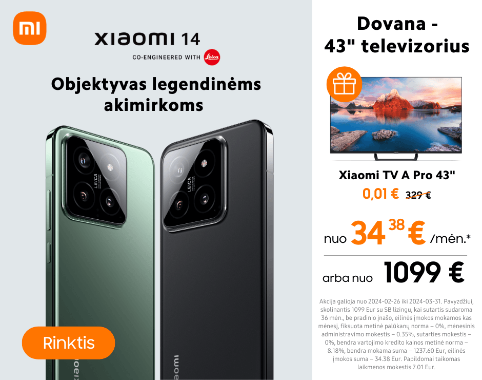 Xiaomi 14 5G su dovana - Xiaomi TV A Pro (43 colių), Mobili prekyba