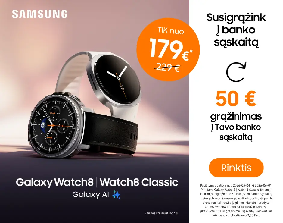 Samsung Galaxy Watch8 cashback akcija. Mobili prekyba