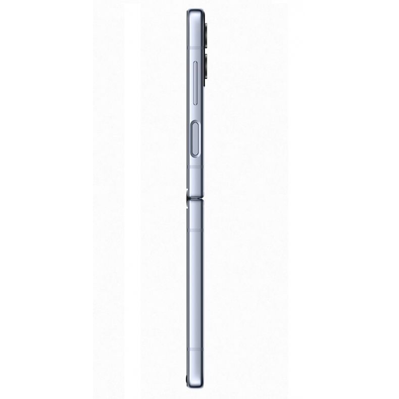 Samsung Z Flip4 is sono su mygtukais atlenktas melyna spalva