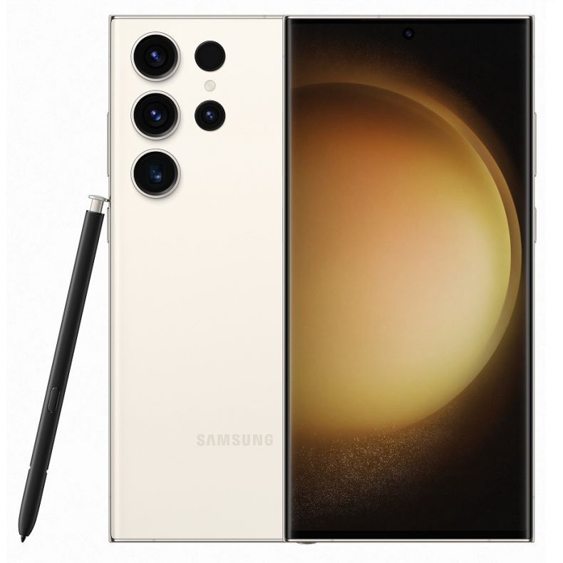 m-s918_Samsung)galaxys23ultra_beige spalvos_priekis ir nugarele_su piestuku