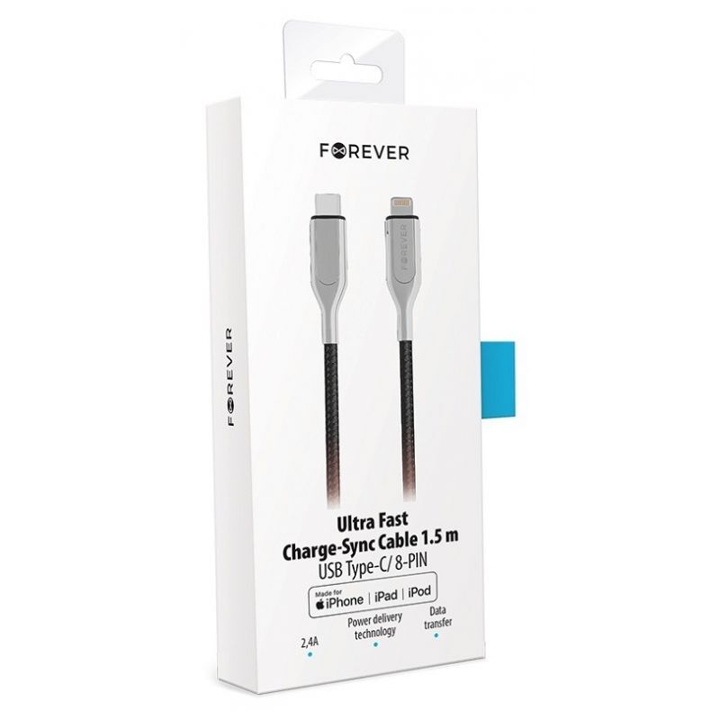 USB-C į Lightning laidas 1.5m 2,4A