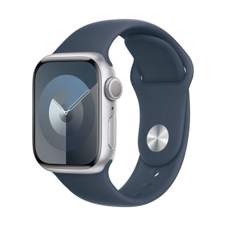 Apple Watch Series 9 GPS 45mm Silver Aluminium Case with Storm Blue Sport Band- (1)