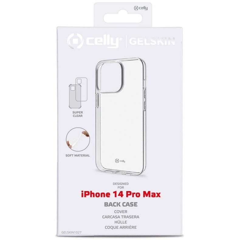 CELLY iPhone 14 Pro Max silikoninis dėklas skaidrus pakuotė