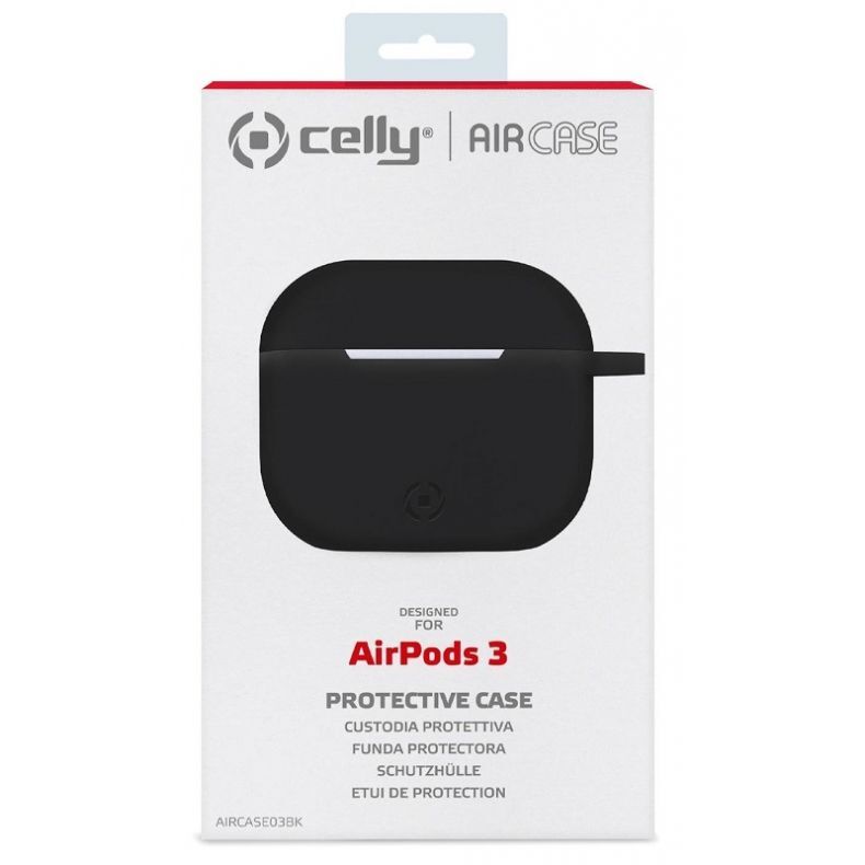 Celly Airpods 3-ios kartos apsauginis silikoninis dėklas Black (juodas), 1 nuotrauka