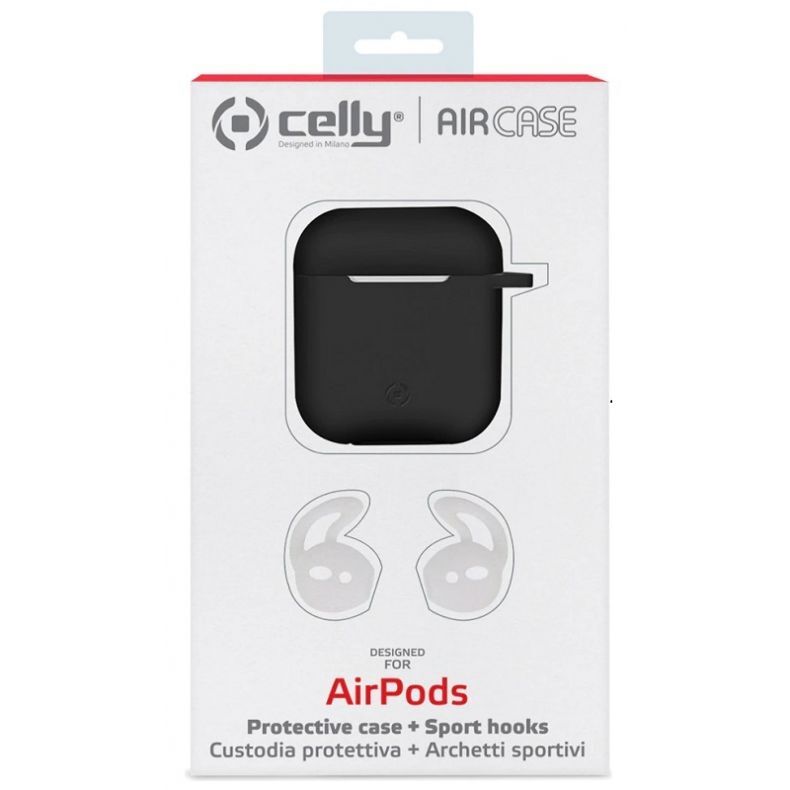 Celly bevielių ausinių Airpods 1st Gen | 2nd Gen silikoninis dėklas Black (juodas), 1 nuotrauka