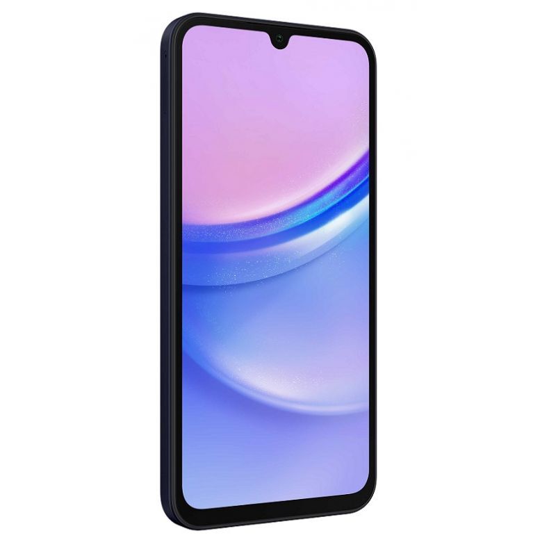 Samsung_A15_128GB_melynai_juoda_spalva_ekranas_kaire_puse_kampu.