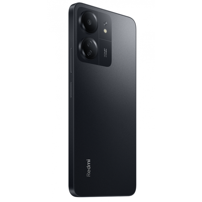  Xiaomi_redmi_13C_256GB_juodos_spalvos_nugarele_iš_šono_garso_mygtukai