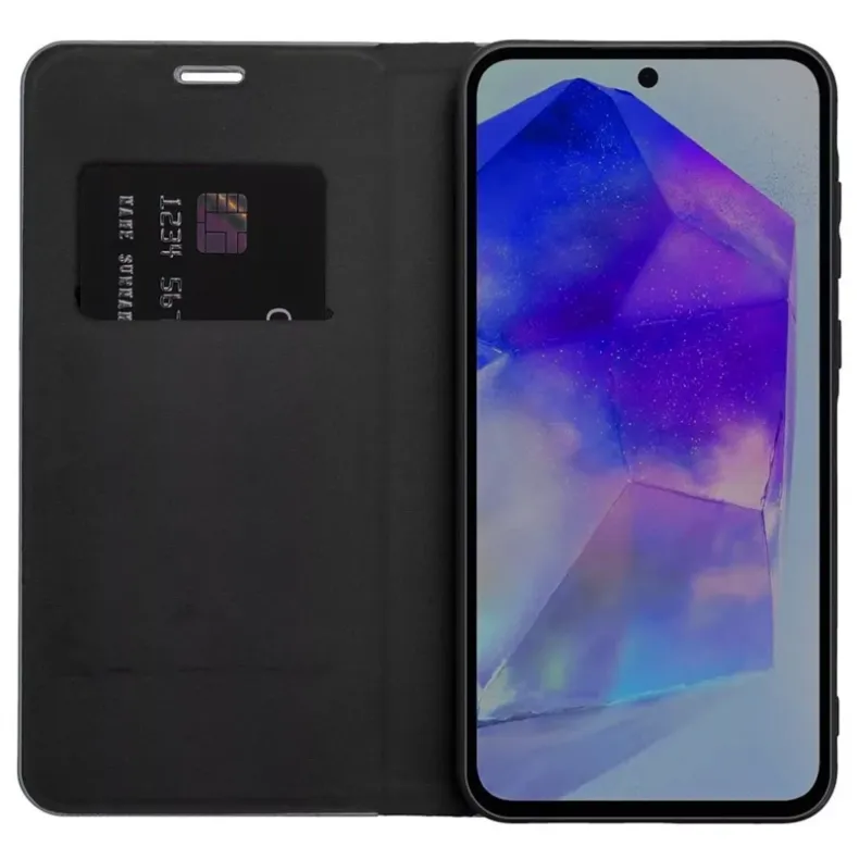 Smart Samsung Galaxy A56 Luna Book Carbon dėklas, juoda, 2 nuotrauka