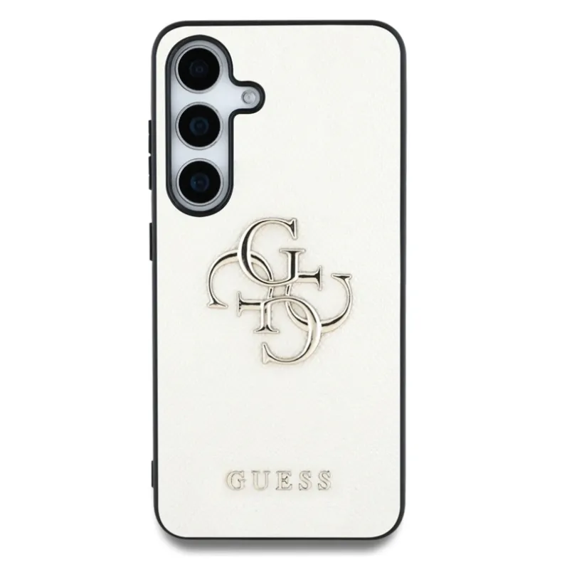 Guess Samsung Galaxy S25 Grained Big 4G Logo dėklas, smėlio, 1 nuotrauka