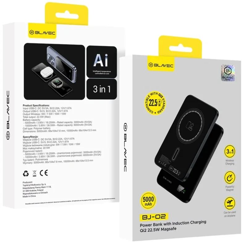  Blavec BJ-02 MagSafe belaidė išorinė baterija - 5000 mAh, juoda, 6 nuotrauka