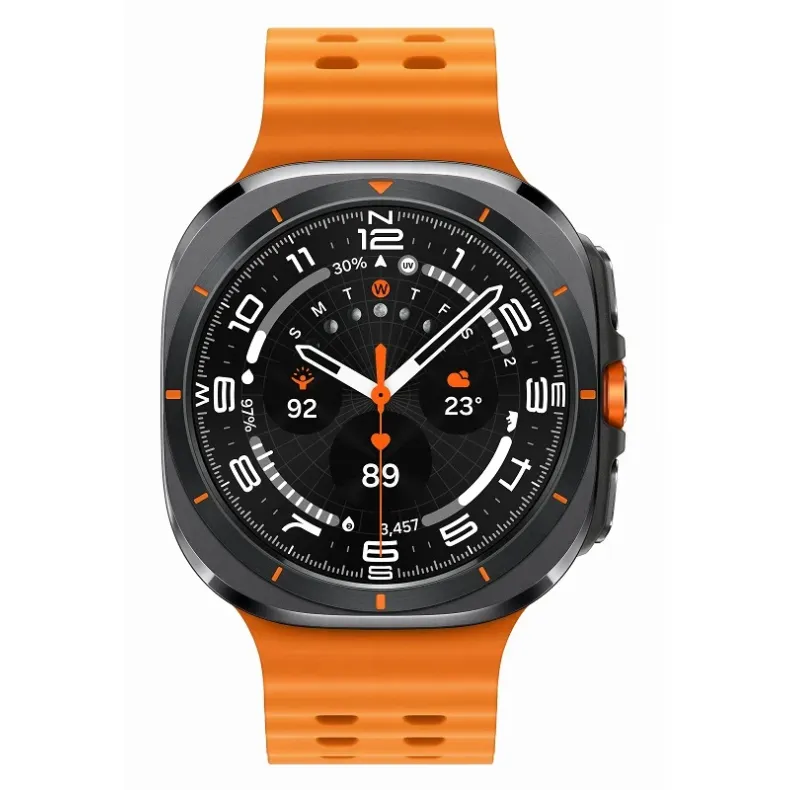 Samsung Galaxy Watch Ultra titano pilka spalva, oranžinis dirželis, 1 nuotrauka