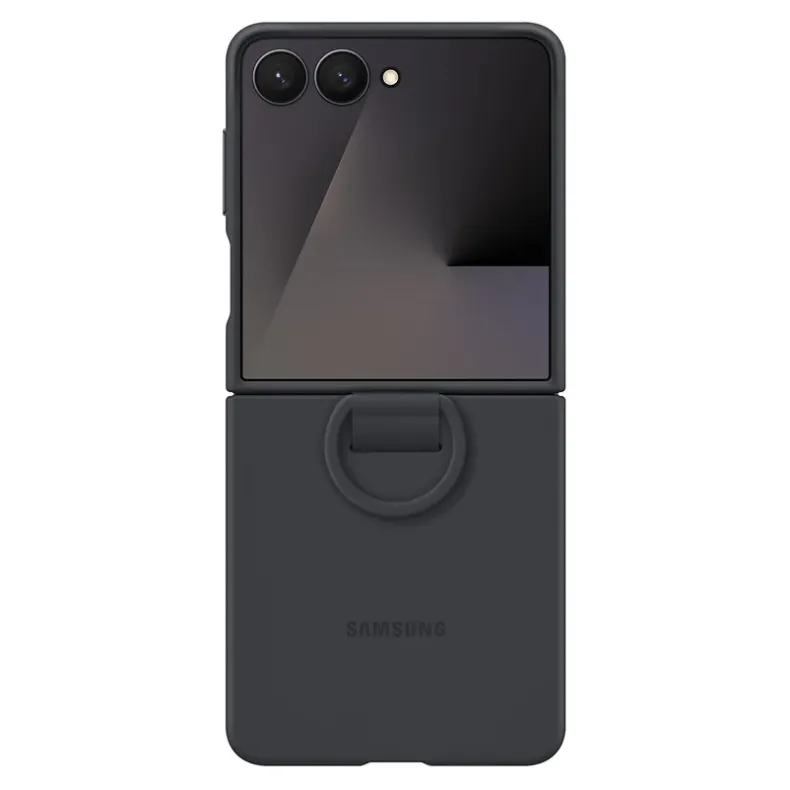 Samsung Galaxy Flip7 silikoninis dėklas su žiedu, juodas, 4 nuotrauka