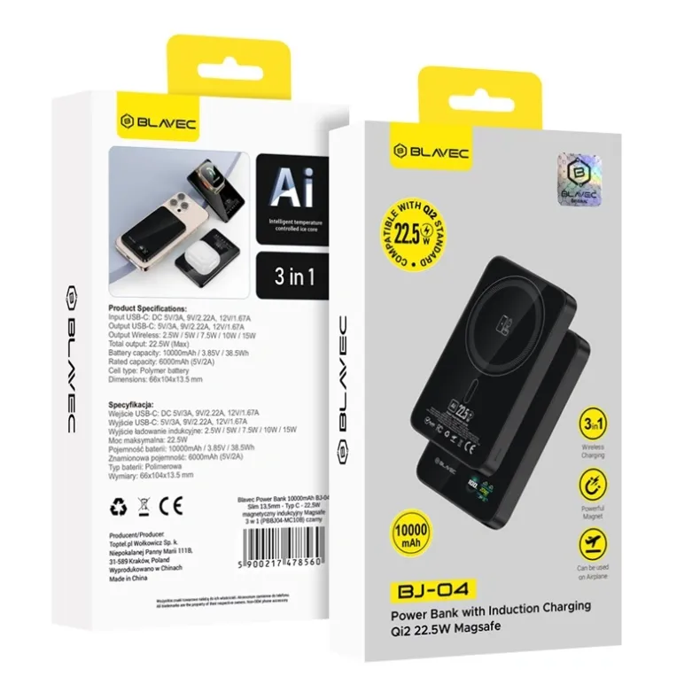 Blavec BJ-04 MagSafe belaidė išorinė baterija -10000 mAh, juoda, 2 nuotrauka