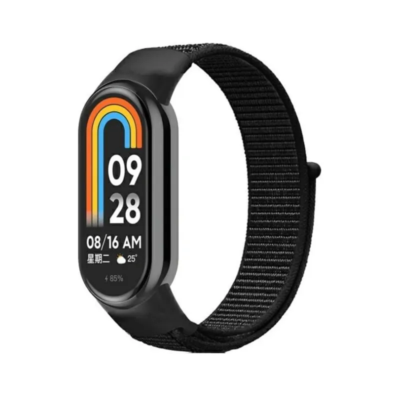  Beline Xiaomi Band 8 9 10 medžiaginis dirželis, juoda, 1 nuotrauka