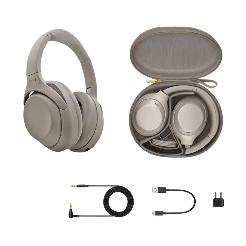 Sony WH-1000XM4 belaidės ausinės, silver, komplektas