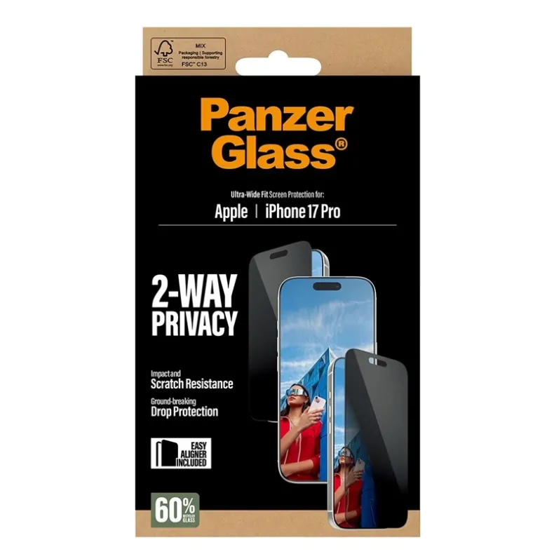 Panzerglass iPhone 17 Pro privacy stikliukas, skaidri, 1 nuotrauka