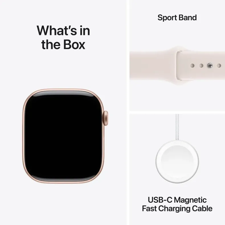 Apple Watch 11 GPS 42MM Rose Gold Aluminium Case with Light Blush Sport Band- S/M,  8 nuotrauka