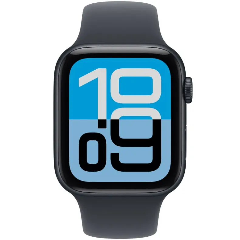 Apple Watch SE 3 44mm GPS Midnight Aluminum Sport Band Starlight - iš priekio, m/l