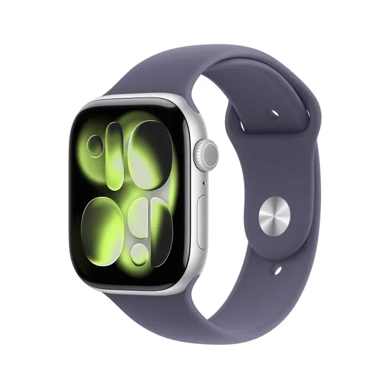 Apple Watch 11 GPS 46mm silver Aluminium Case with Purple Sport Band M/L, 1 nuotrauka
