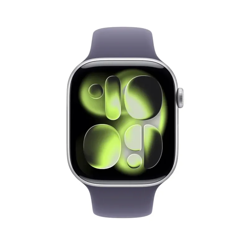 Apple Watch 11 GPS 46mm silver Aluminium Case with Purple Sport Band M/L, 2 nuotrauka