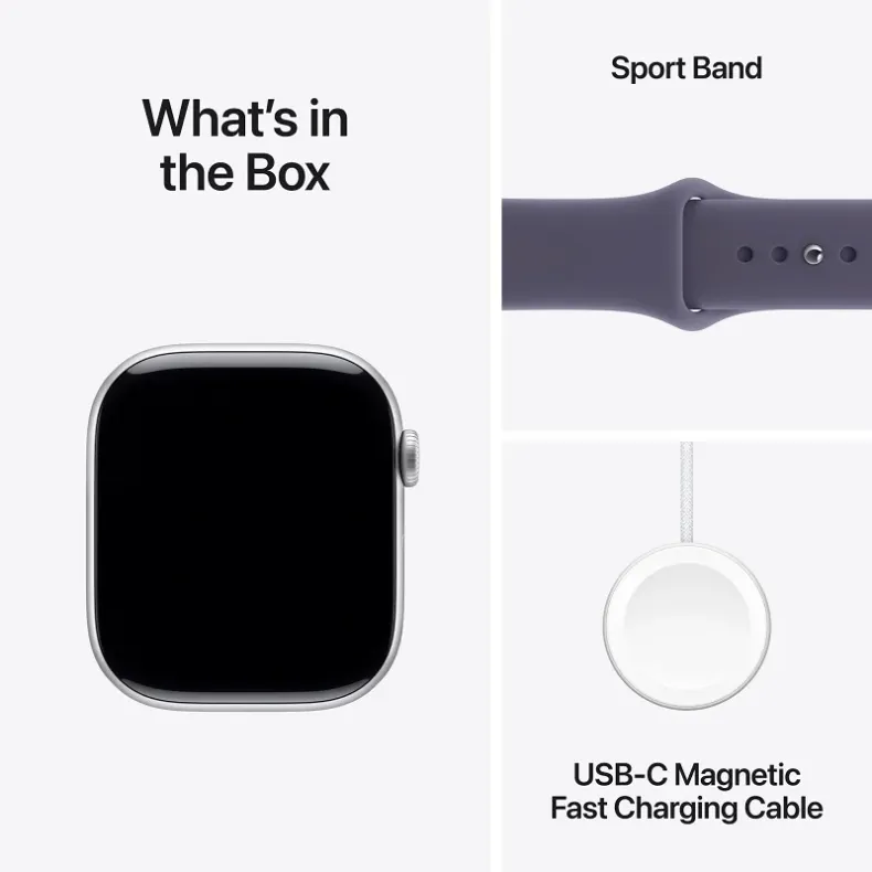 Apple Watch 11 GPS 46mm silver Aluminium Case with Purple Sport Band M/L, 8 nuotrauka