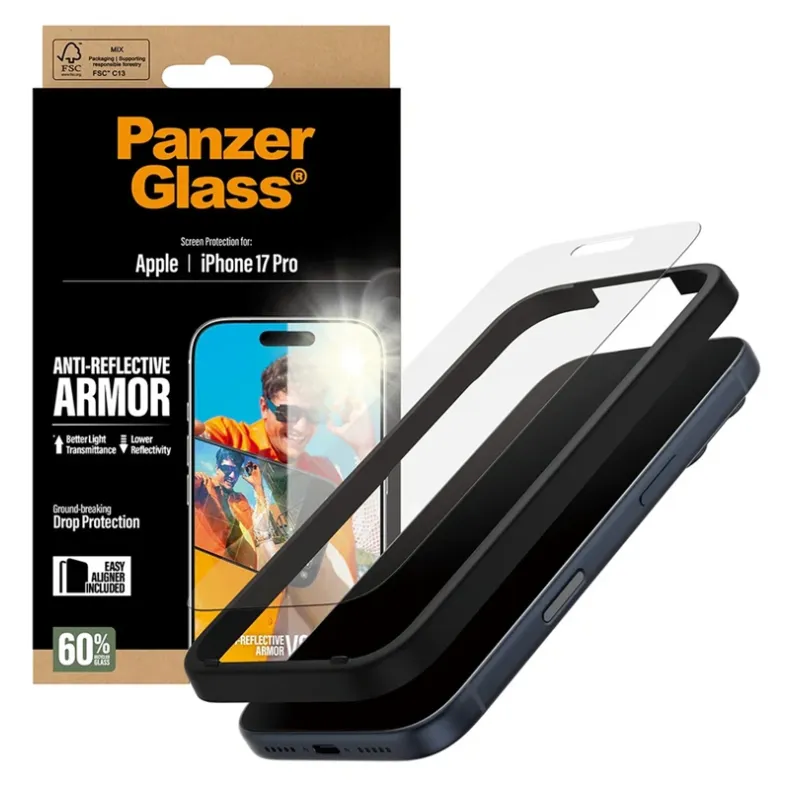 Panzerglass iPhone 17 Pro anti-reflective armor stikliukas, skaidri, 3 nuotrauka