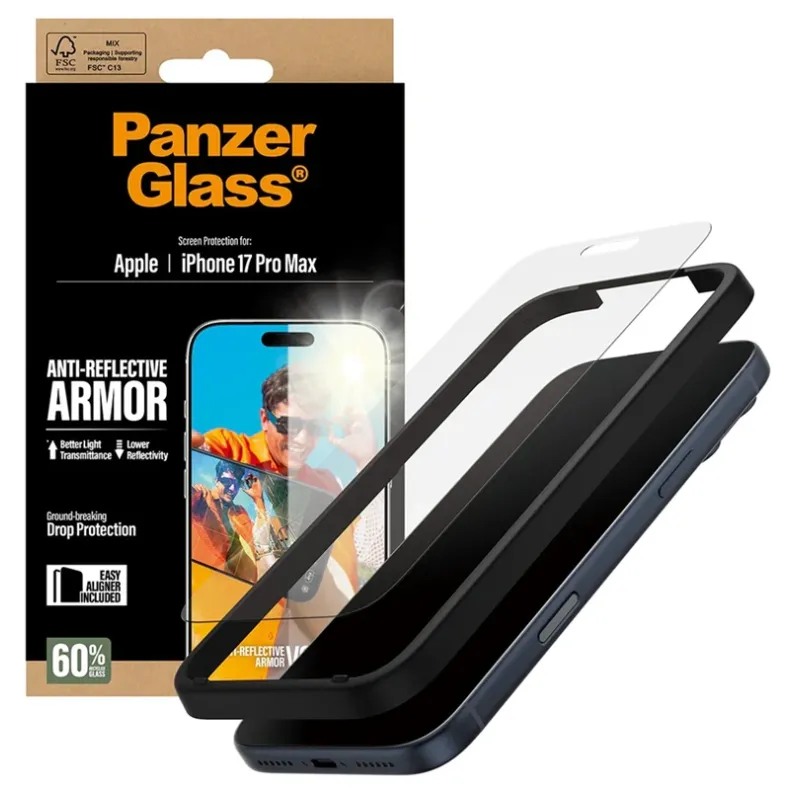 Panzerglass iPhone 17 Pro Max anti-reflective armor stikliukas, skaidri, 3 nuotrauka