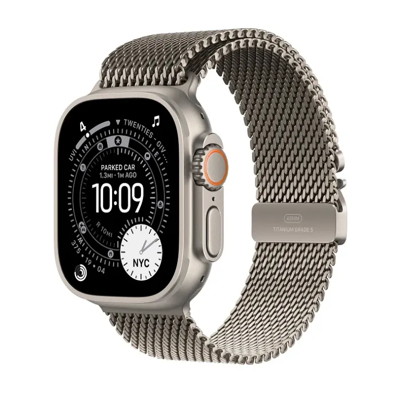 Apple Watch Ultra 3 esim, natural, milanese band, 1 nuotrauka.