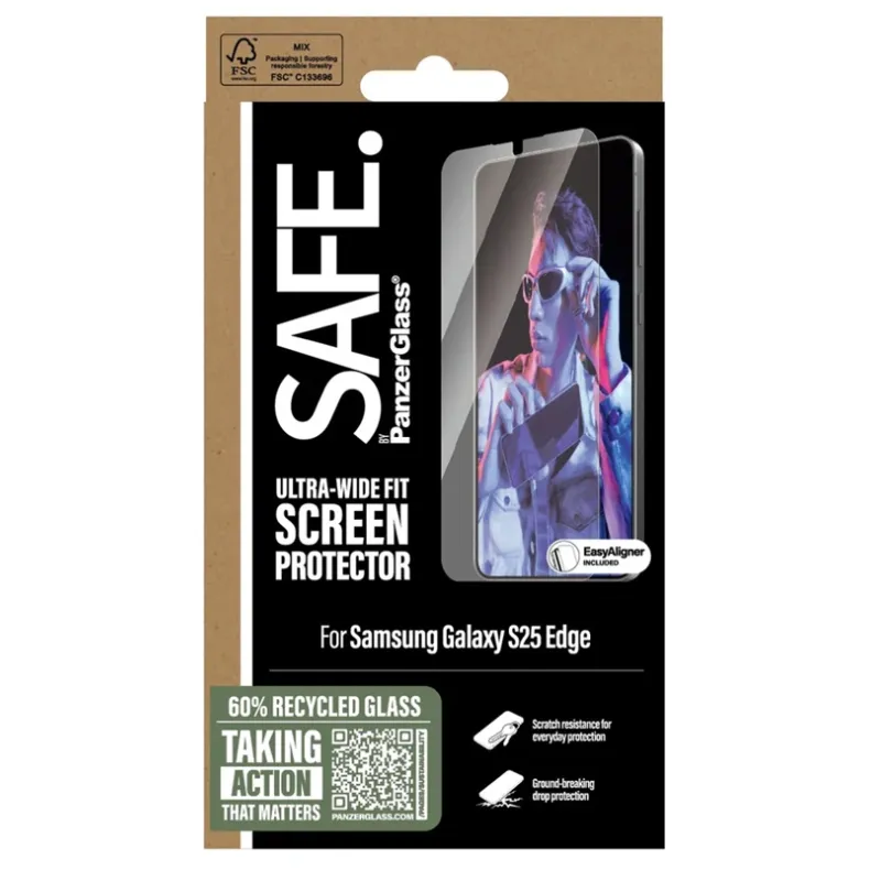 Safe Samsung Galaxy S25 Edge stikliukas, skaidri, 1 nuotrauka