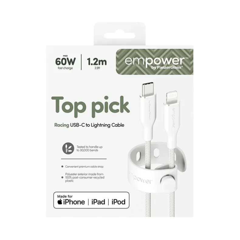 Empower įkrovimo laidas USB-C į Lightning, 1.2m - 60W, balta, 5 nuotrauka