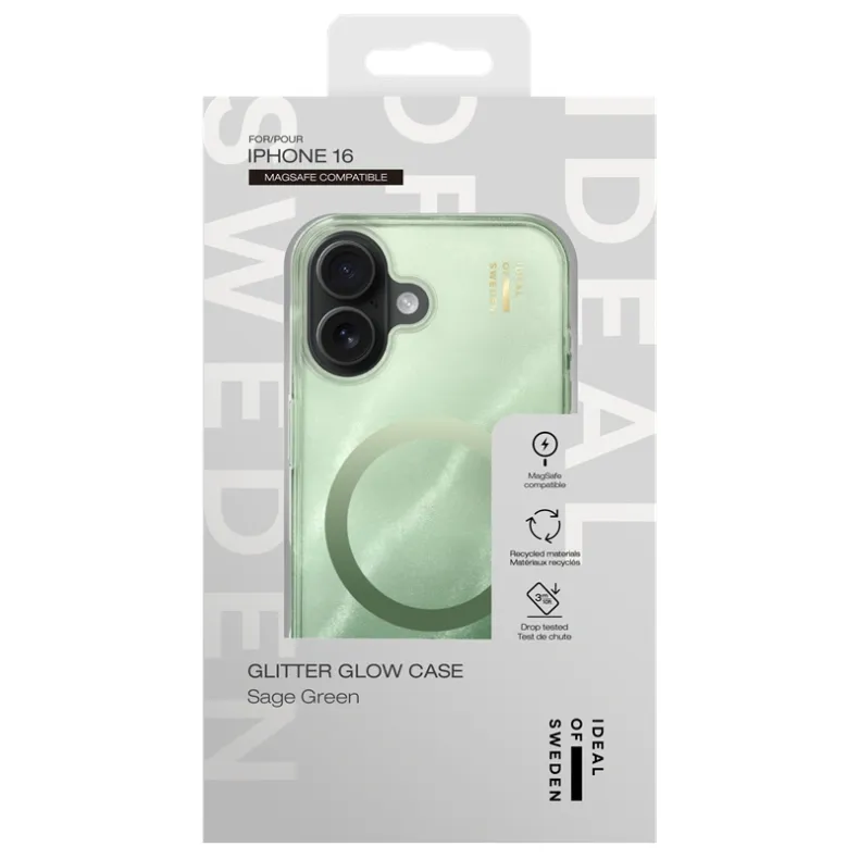 Ideal of Sweden iPhone 16 dėklas - Glitter Glow, Sage Green, 4 nuotrauka