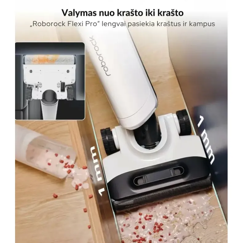 Roborock Flexi Lite siurblys- šluota, baltas, valymas nuo krašto iki krašto