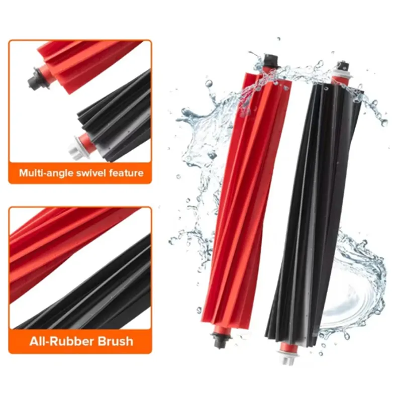 Roborock guminis pagrindinis šepetys 8.02.0322, juoda ir raudona, 3 nuotrauka