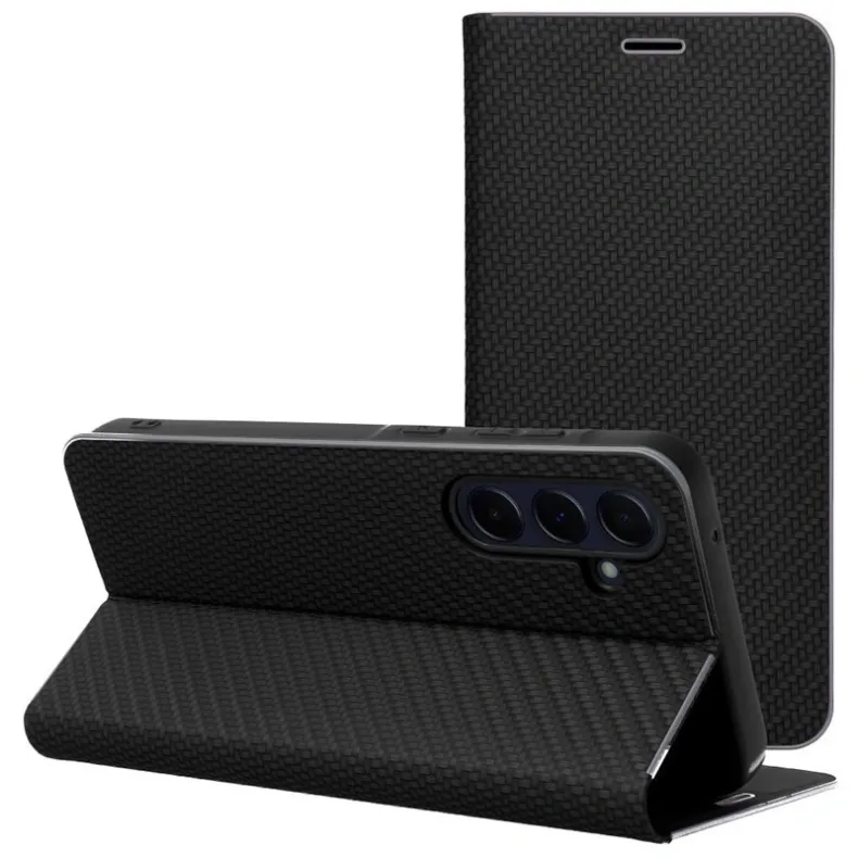 Smart Samsung Galaxy S25 FE Luna Book Carbon dėklas, juoda, 4 nuotrauka