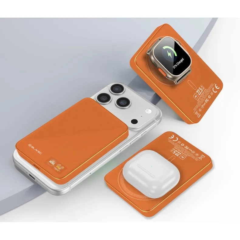 Blavec BJ-04 MagSafe belaidė išorinė baterija -10000 mAh, oranžinė, 2 nuotrauka