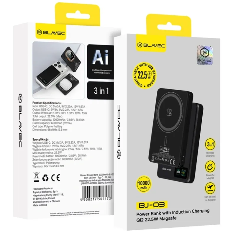 Blavec BJ-03 MagSafe išorinė baterija - 10000 mAh, juoda, 3 nuotrauka