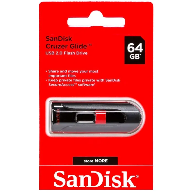  SanDisk Cruzer Glide USB 2.0 atmintinė 64GB, juoda, 3 nuotrauka